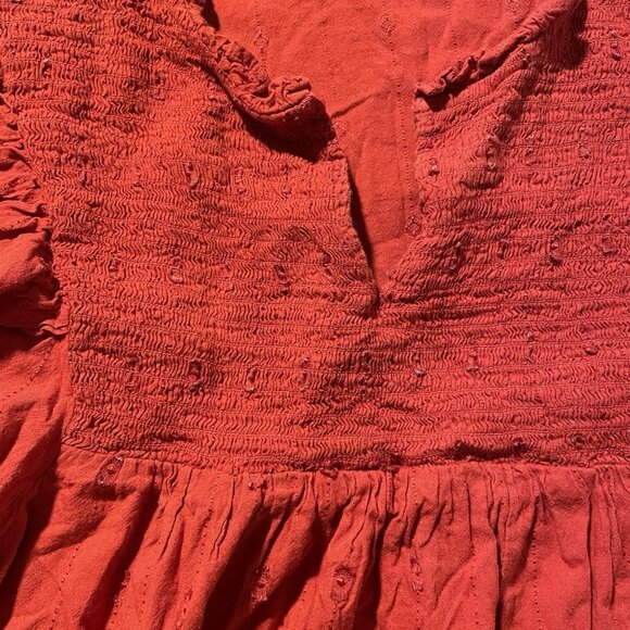 Universal Thread Blouse Womens Large Puff Sleeve Embroidered Burnt Orange Red - Picture 7 of 9